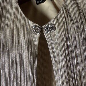 Cachet Evening Jacket & Tank Platinum Open Front with Sparkle Button Closure